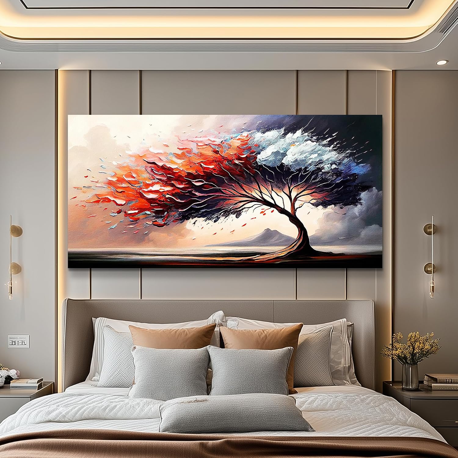MHARTK66 Wall Decorations For Living Room Large Canvas Wall Art For Bedroom Office Decor Tree Landscape Abstract Wall Paintings Framed Prints Pictures Artwork Modern Hotel Room Home Decor 30x60 In