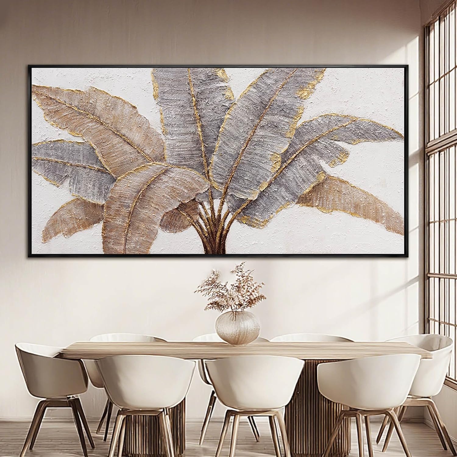 CHUDANHAO Plant Canvas Wall Art Contemporary Wall Decor Gold Pictures Textured Home Decorations 29'x58' Canvas Art for Living Room Kitchen