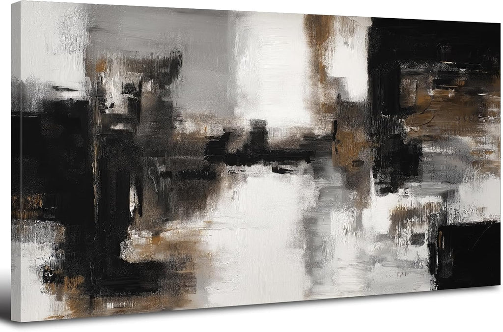 Extra Large Black and White Gray Abstract Canvas Wall Art Mid Century Modern Living Room Decor Abstract Black Grey Stroke Ink Painting Prints Poster Graffiti Artwork Home Office Decorations 75x147cm
