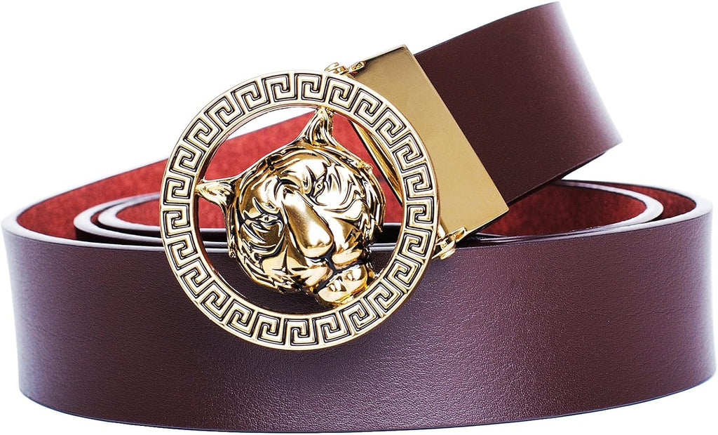 35 mm Luxury Genuine Leather Men's Belt Gold/Silver Tiger Buckle Classic Dress Casual Reversible Gift