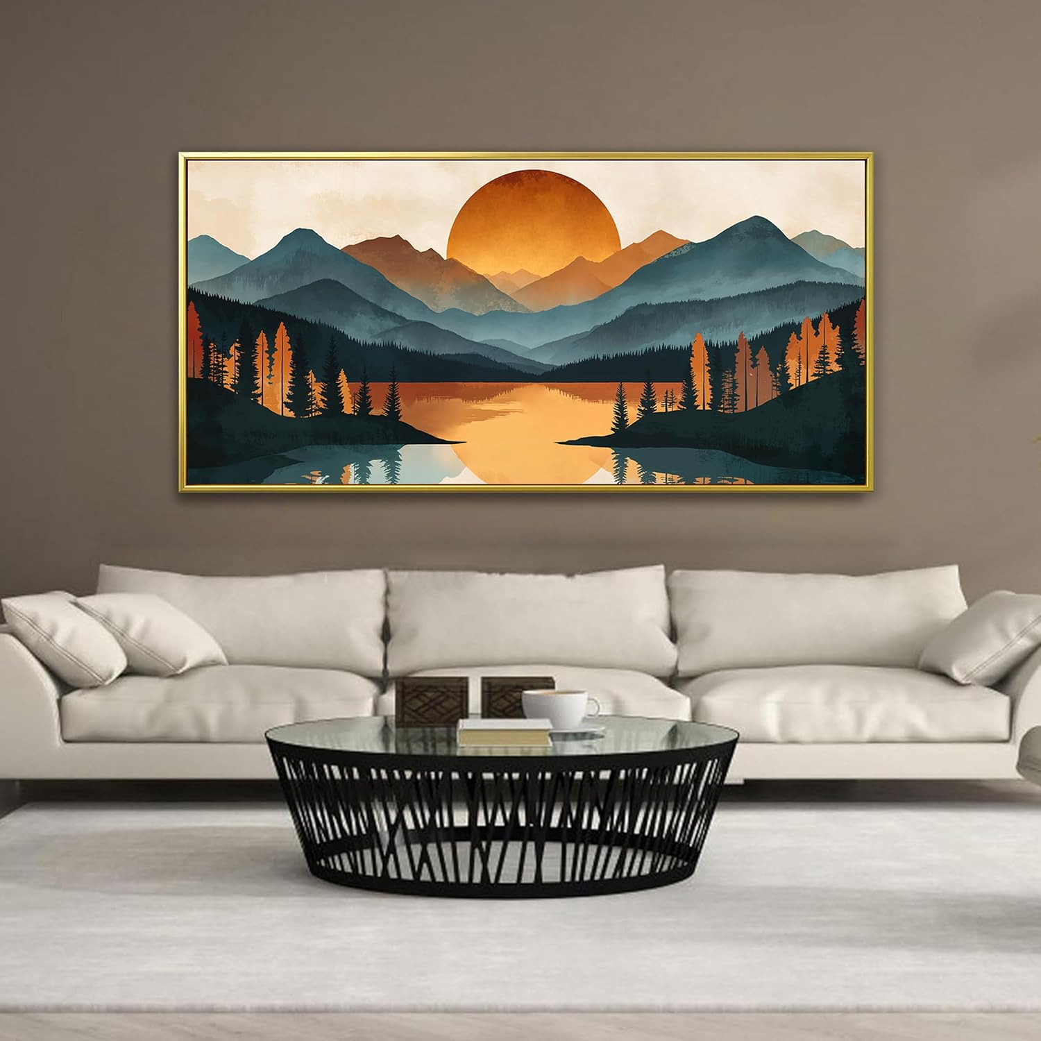 Colorful Mountain Boho Wall Art For Living Room Large Gold Framed Wall Art Canvas Art Wall Decor For Office Modern Bedroom Forest River Landscape Pictures Paintings Artwork 29 X 58 In