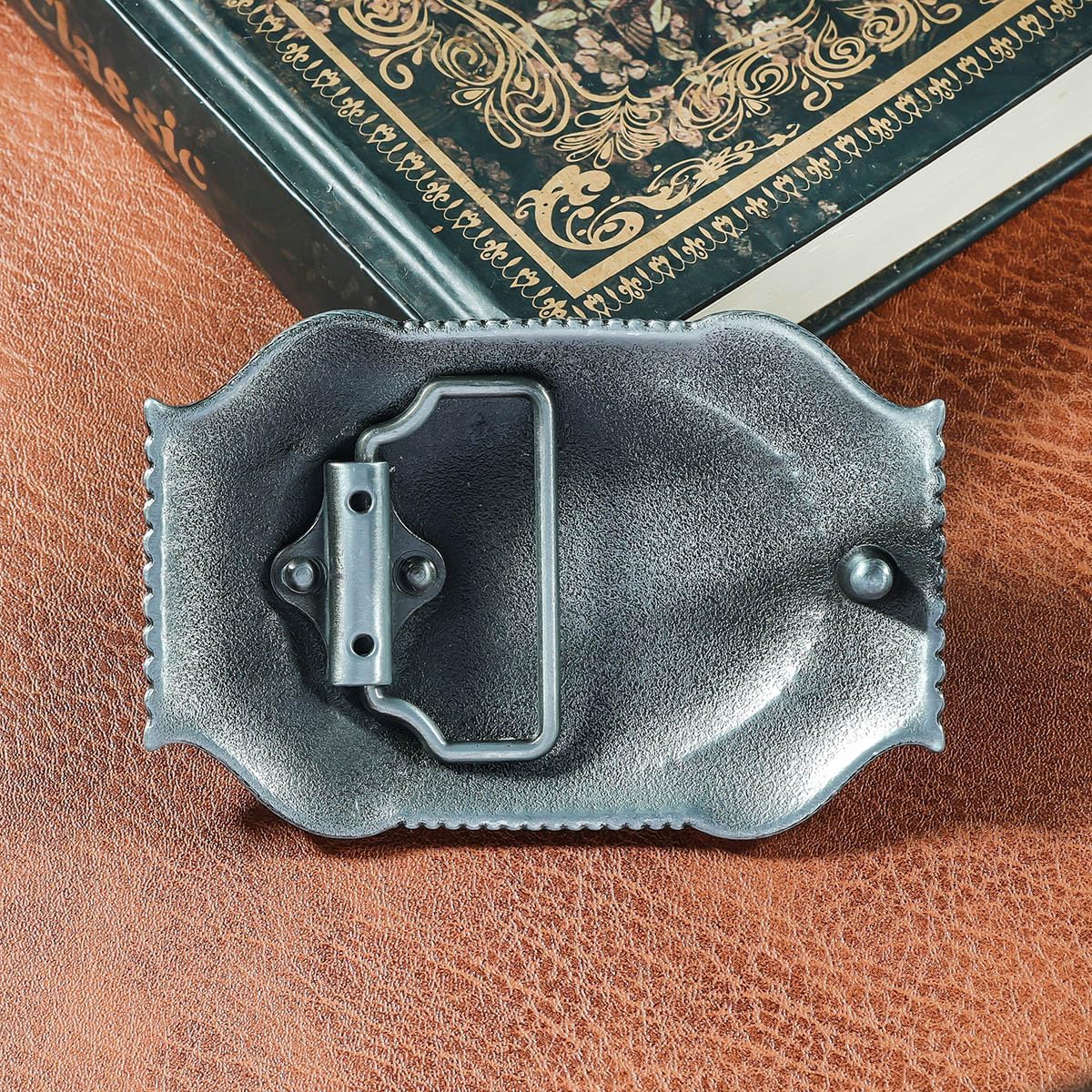Men's Western Belt Buckle - Vintage Turquoise with Native American & Cowboy Elements