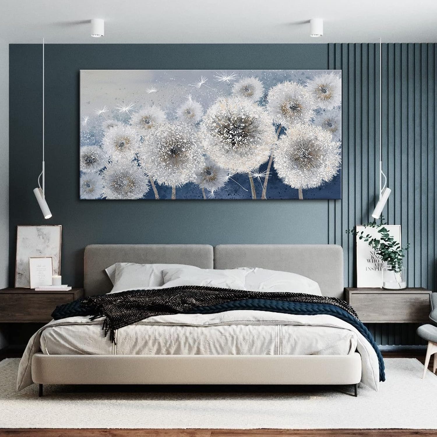 Pogusmavi Dandelion Wall Art for Living Room - Large Artwork for Wall, Blue Canvas Pictures Wall Decor, Modern Prints for Bedroom Wall Art 29×58IN