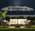 HOMSHADE Double Sided Patio Umbrellas - 15ft Solar Lights LED Lighted Outdoor Extra Large Market Table Umbrella with Base Included, Oversized Umbrella for Deck, Pool, Backyard