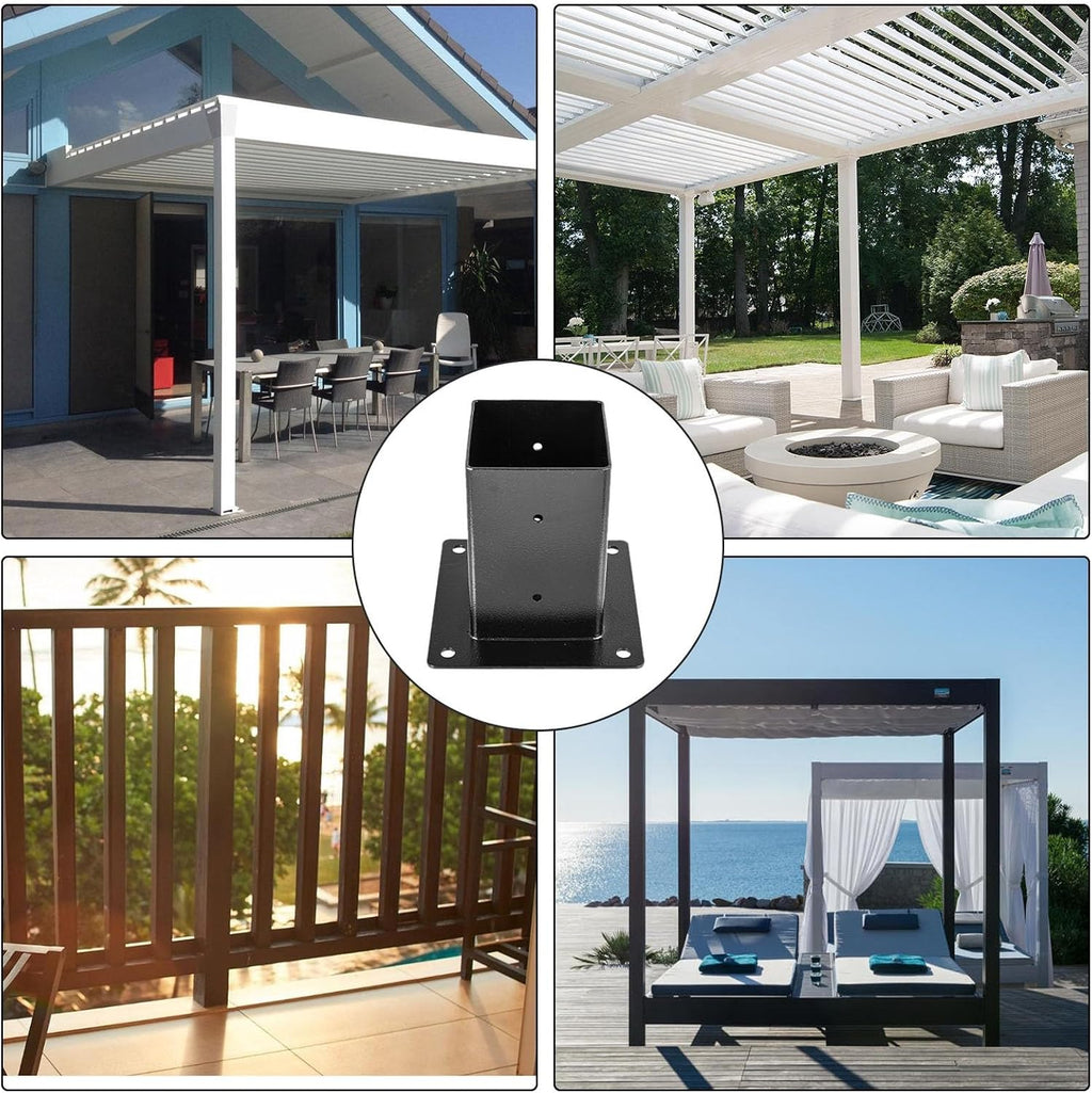 Black Wood Post Bracket for 3.5'x3.5' Posts - Metal Bolt Down Support for Concrete, Deck Railing, Pergola, Mailbox(4pcs)