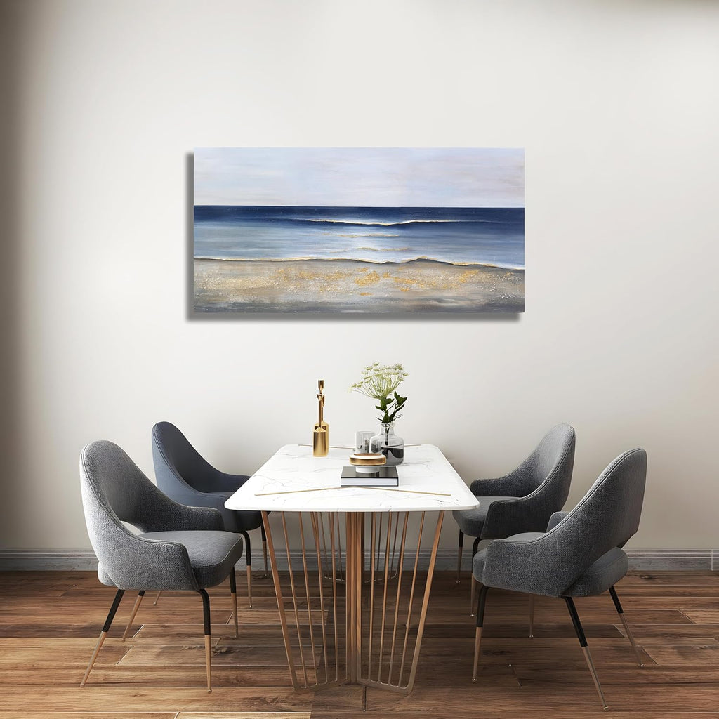 Yuaxker Ocean Canvas Wall Art Blue and Gold Wall Decor Modern Aesthetic Canvas Painting Super Large Size Artwork for Living Room Bedroom Dinning Room Office 30x60 inch