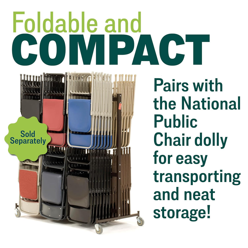 Premium Padded Portable Folding Chairs by National Public Seating – 2200 Series Upholstered, Heavy-Duty Foldable Chairs for Indoor & Outdoor Use – Set of 4, Comfortable & Durable, Blue-Grey
