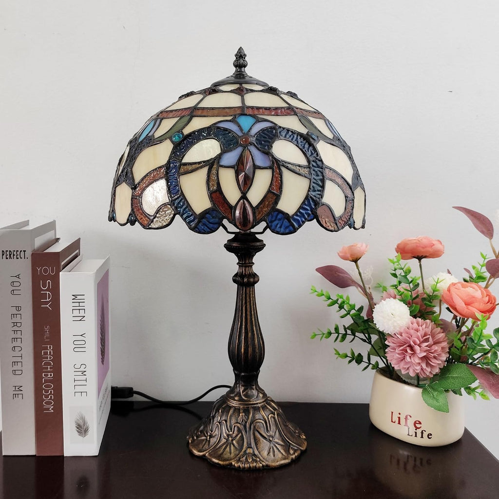Tiffany Style Table Lamp Yellow Baroque Style Stained Glass Lamp, 12 Inch Antique Bedside Nightstand Light Home Decor for Bedroom Living Room, Included LED Bulb