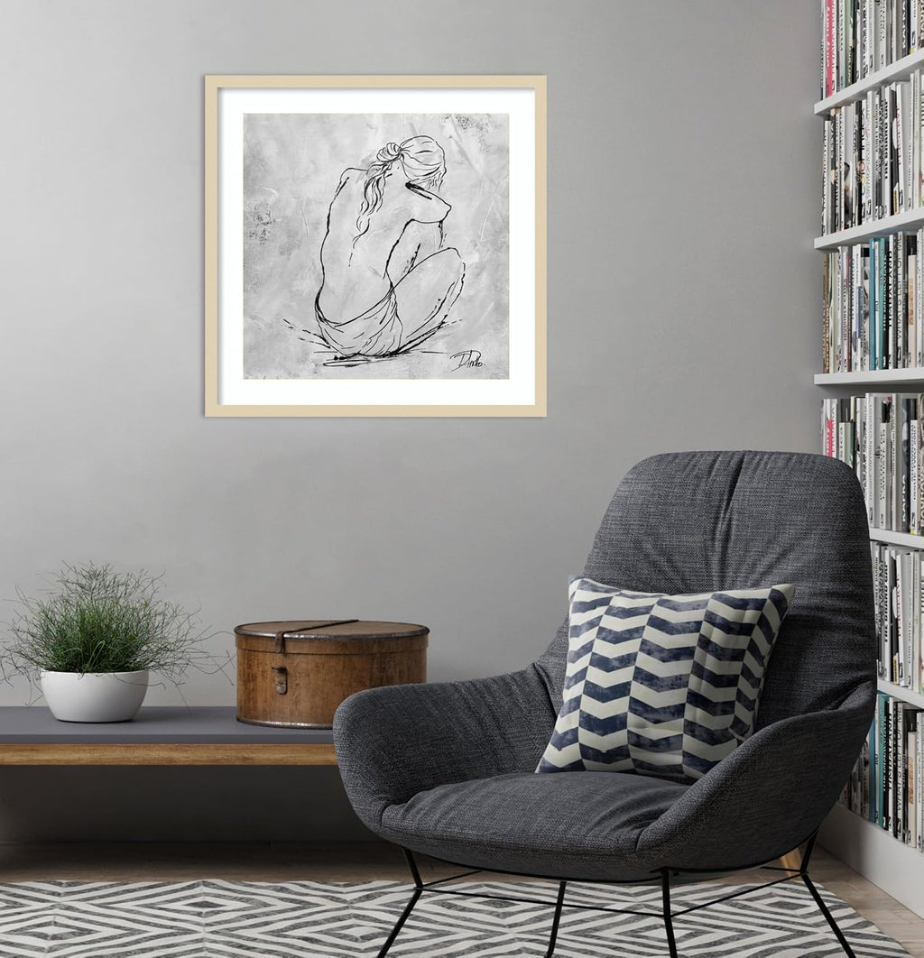 Amanti Art Framed Wall Art Print 25x25 Nude Sketch I by Patricia Pinto, Abstract Wall Art, Modern Contemporary Decor, Medium Poster Painting Artwork for Living Room, Bedroom, Bathroom, Kitchen,