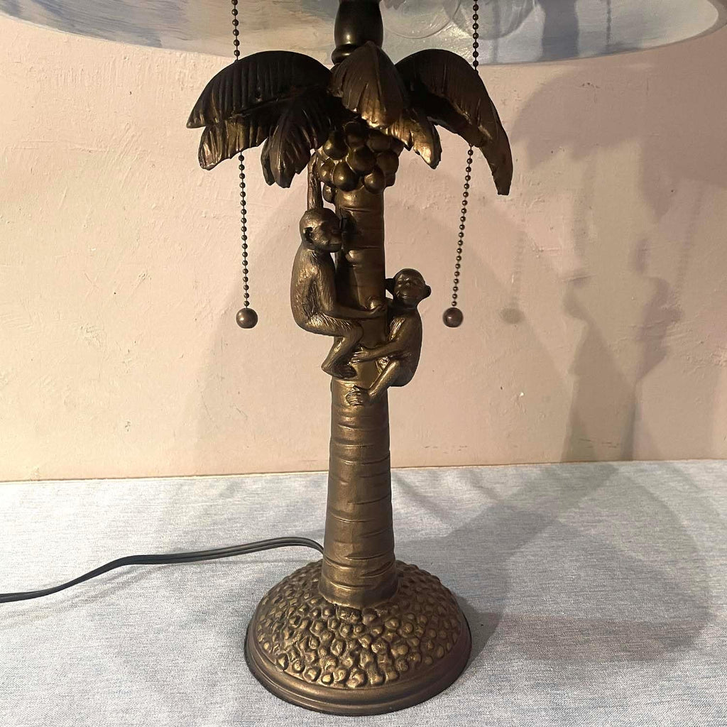 Bieye L10944 Coconut Trees Tropical Beach Hand-Painted Glass Table Lamp with Monkeys Harvesting Coconuts Lamp Base for Home Decor