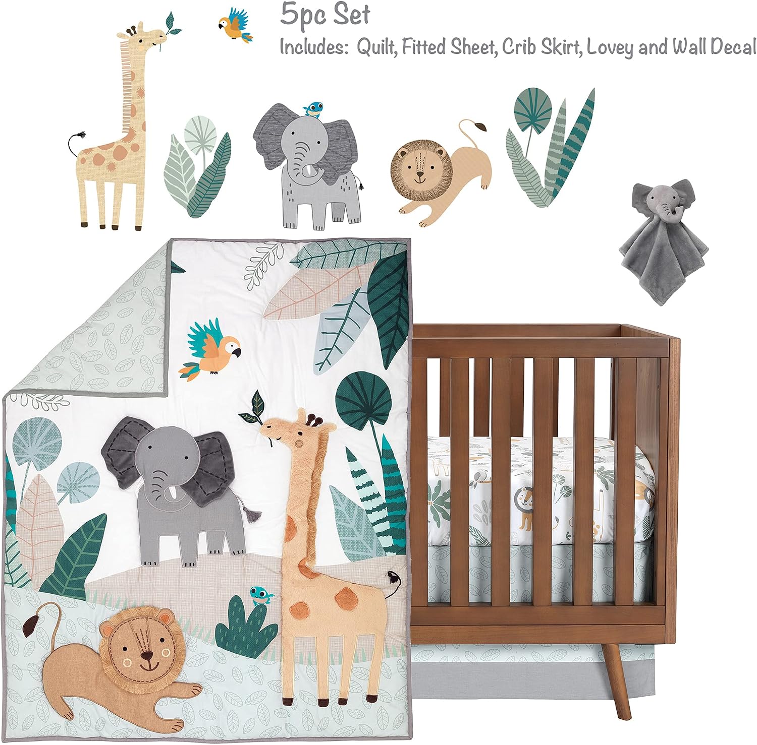 Lambs & Ivy Jungle Friends 5-Piece Safari Animals Nursery Baby Crib Bedding Set