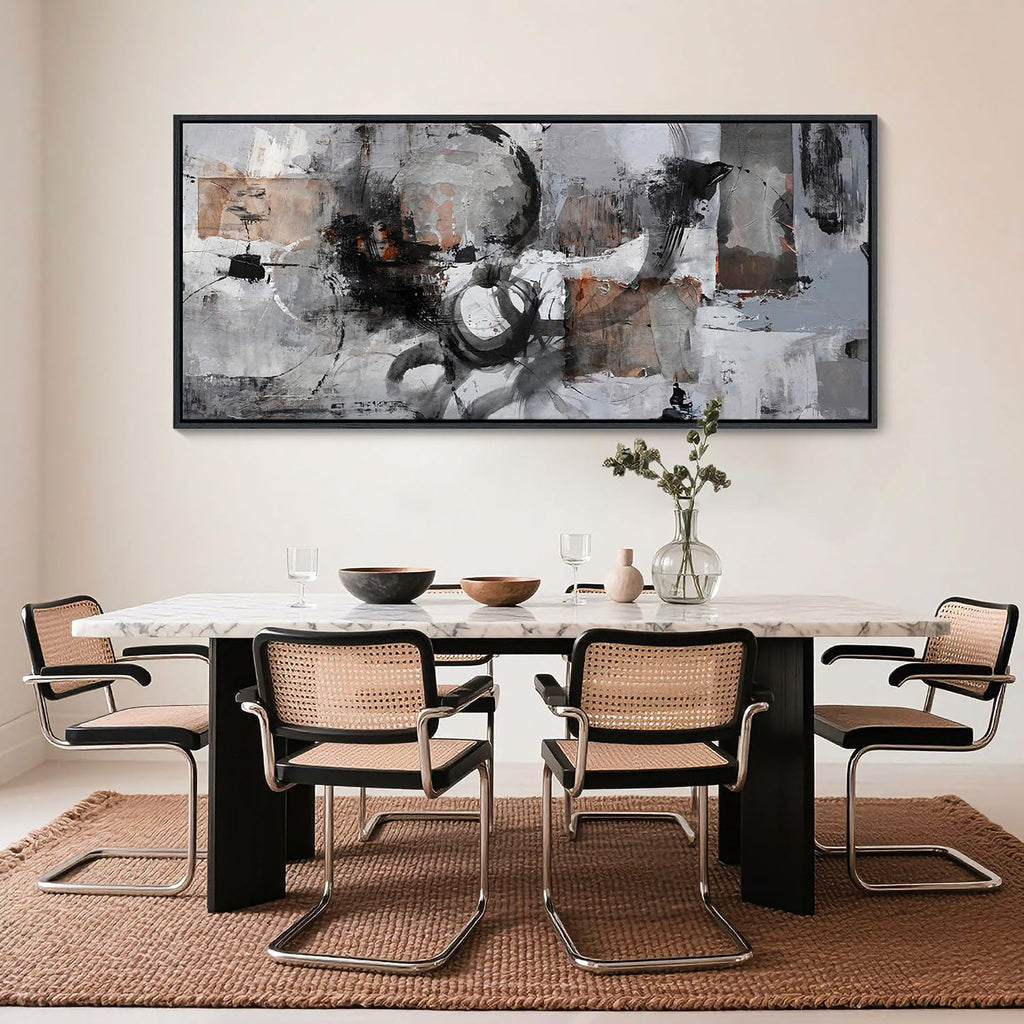 Pogusmavi Large Wall Art Abstract Black And Grey Canvas Wall Art Living Room Paintings Decorations Modern Wall Decor for Bedrooms Framed Artwork for Walls