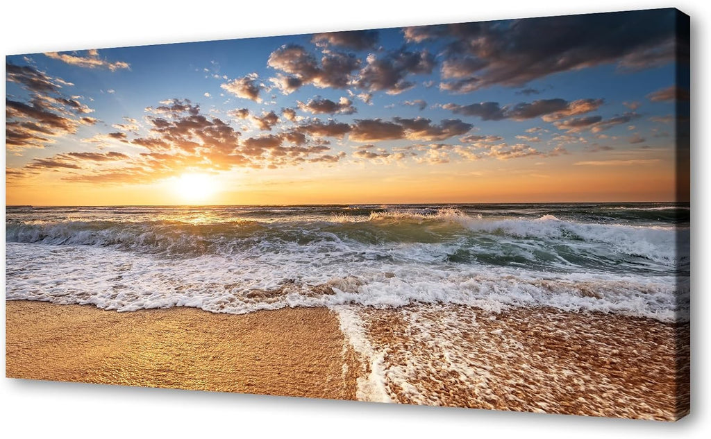 Jiuqinghua Wall Art Decor Large Canvas Print Picture Sunrise over the Sea 1 Panel Ocean Beach Waves Scenery Painting Artwork for Office Wall Decor Home Decoration Stretched and Framed Ready to Hang