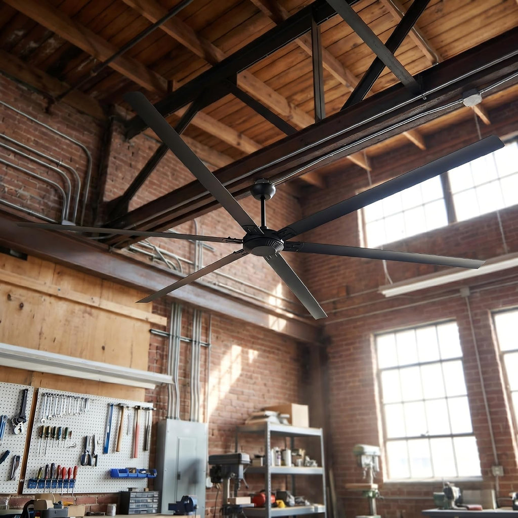 120 Inch Industrial Ceiling Fans without Lights, DC Motor Large Shop Garage Ceiling Fan with Remote, 36000 CFM High Airflow Big Ceiling Fan, Reversible Metal Commercial Fan for Warehouse Barn
