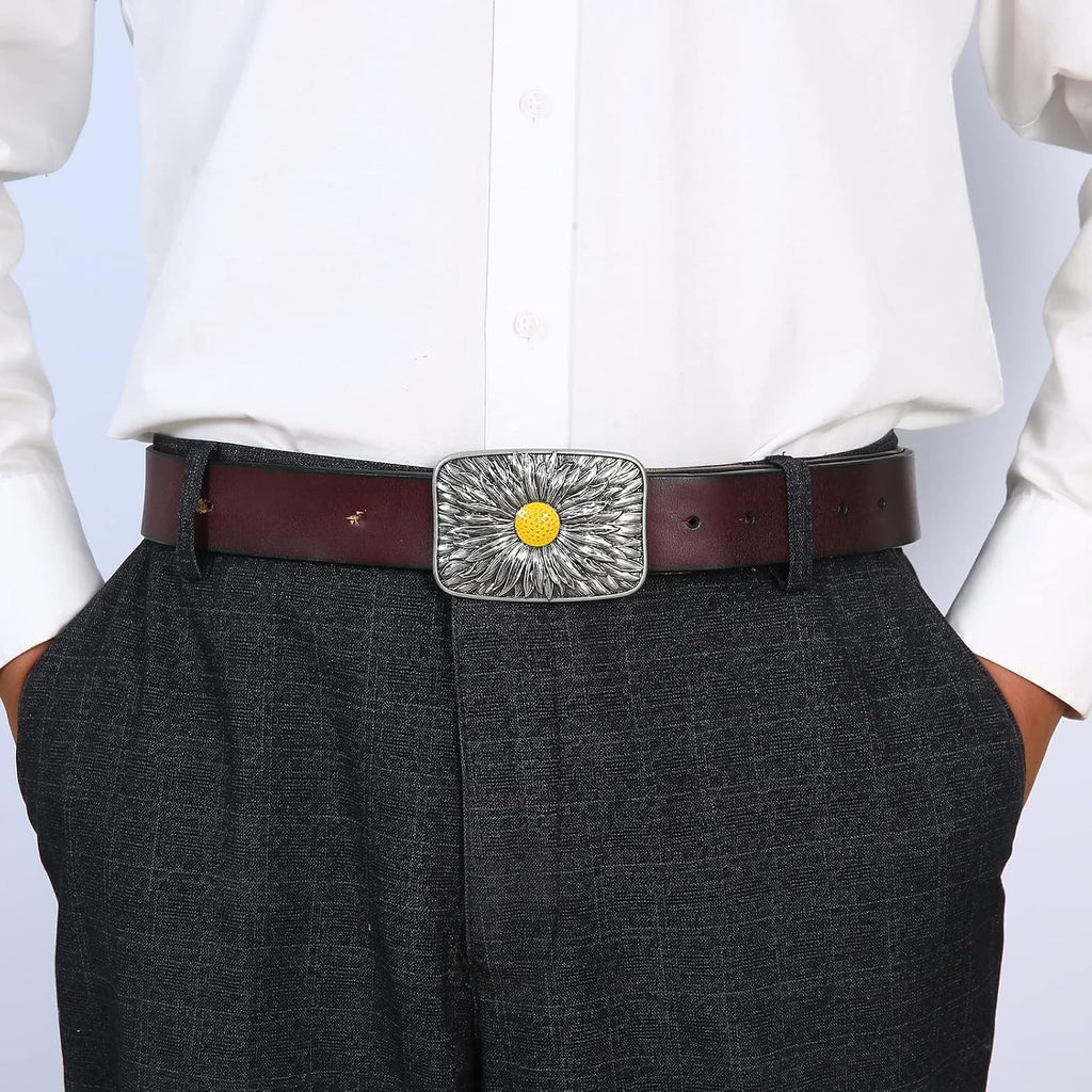 Men's Western Belt Buckle - Turquoise Texas Longhorn Bull Design for Cowboy & Rodeo Style