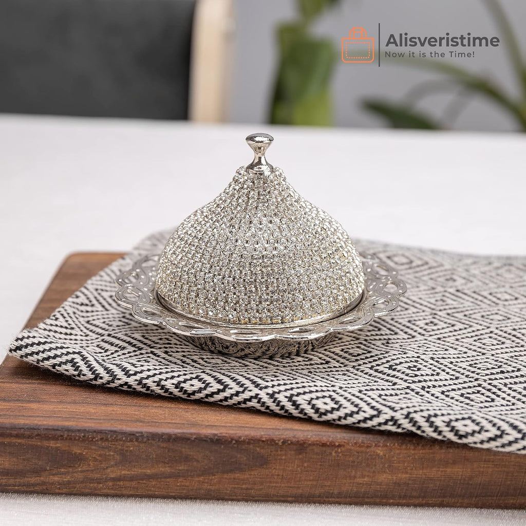 Alisveristime 27 Pc Ottoman Turkish Greek Arabic Coffee Espresso Serving Cup Saucer Crystal Set (Gelincik) - Handcrafted Traditional Set with Hilal Motifs (Silver)