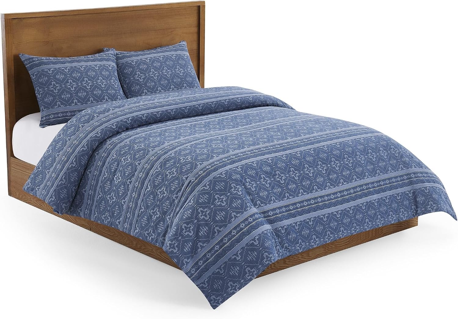 Pendleton 100% Cotton King Comforter Set – 3 Piece Comforter Set with 2 Pillow Shams, Blue Comforter with Geometric Design, Soft & Skin-Friendly Bedding Set (Four Corners) (King)
