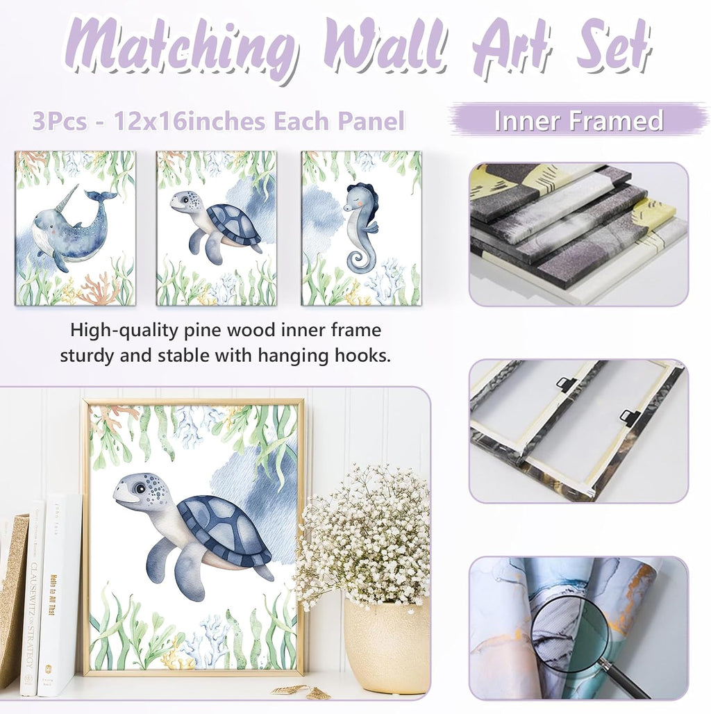 Custom Baby Crib Bedding Set, 5 PCS Personalized Name Baby Crib Sets for Girls Boys, Sea Animals Theme Nursery Bedding Sets for Infant Toddler, Double Layer Flannel Bed Set Customized Gifts
