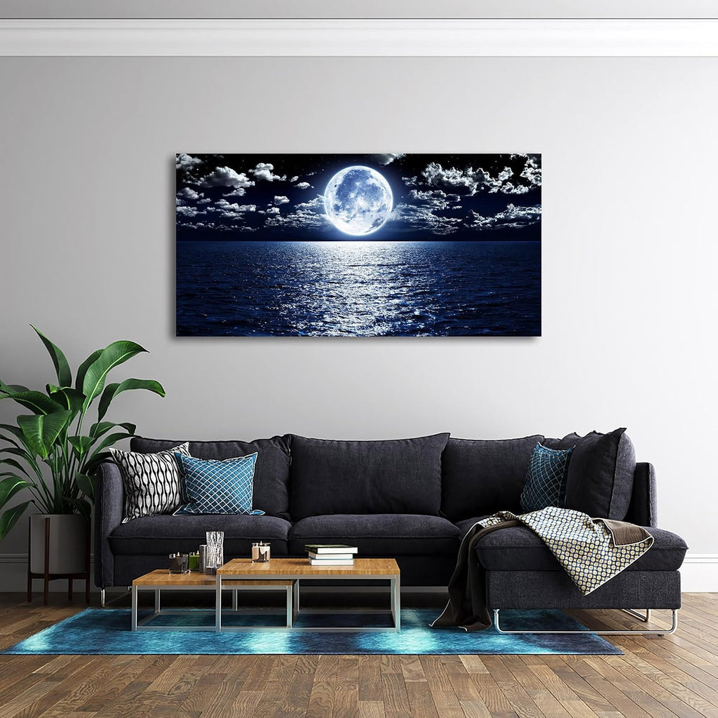 Cao Gen Decor Art S06998 Wall Art Canvas Prints Moon Sea Ocean Landscape 1 Panels Full Moon in Cloud Pictures Paintings Stretched and Framed for Living Room Bedroom Kicthen Office Artwork