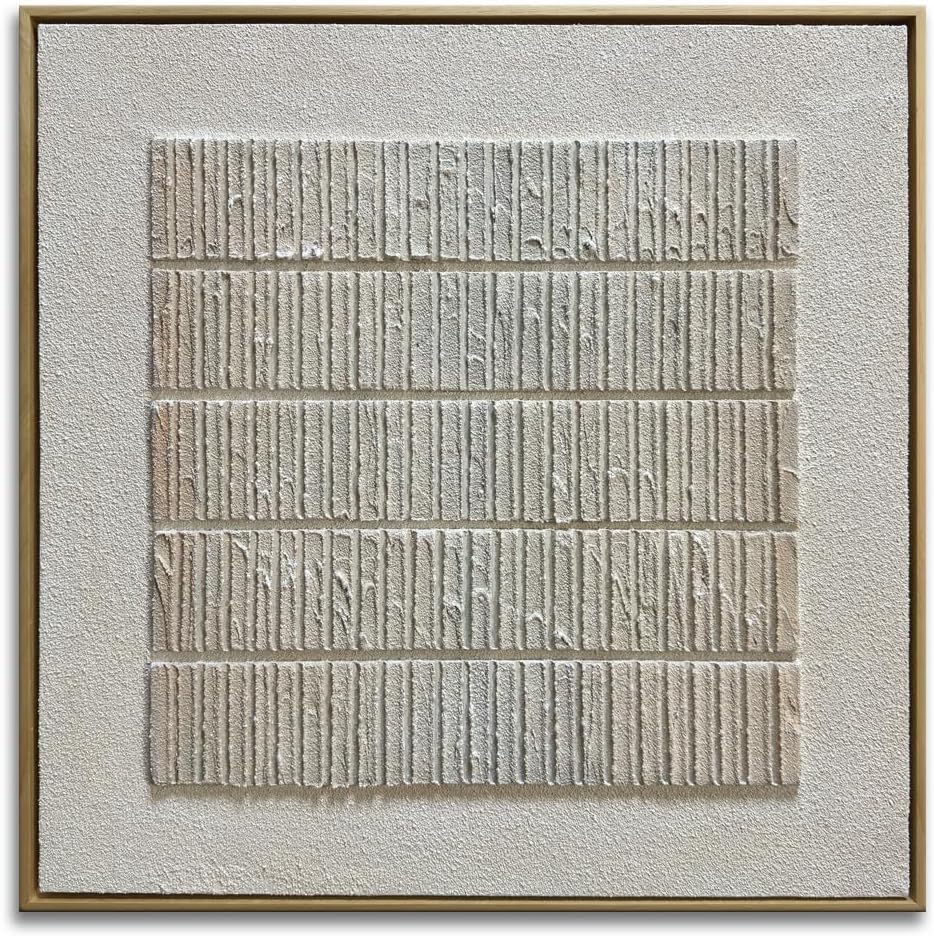 Slyart Beige Textured Wall Art Beige Minimalist Plaster Painting on Canvas 3D Wabi Sabi Wall Art Neutral Home Decor