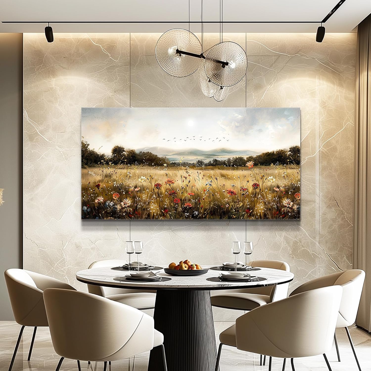 KELIYUAN Large Wall Canvas Picture Aesthetics Vintage Lawn Painting With Printed Wall Art For Restaurant Classical Landscape Wall Decor For Office Living Room Bedroom Home Decoration 30 X 60 Inches