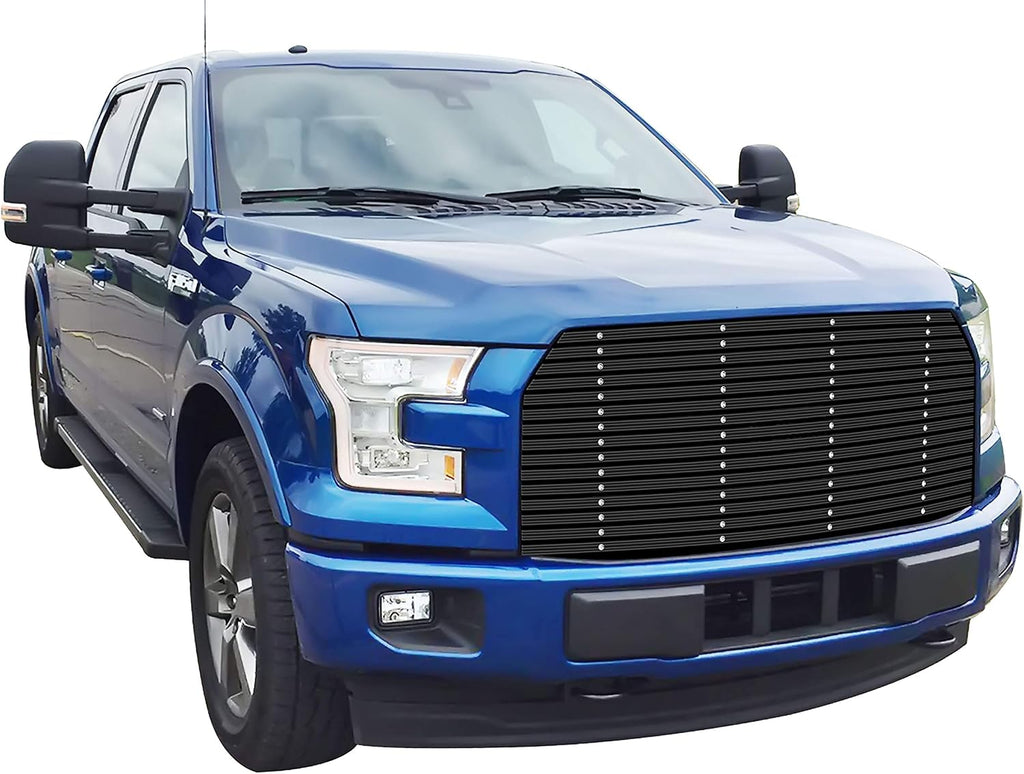 APS Premium Aluminum Black Rivet Studs Wide Billet Grille Grill Insert Compatible with Ford F150 F-150 2015 2016 2017 Main Upper N19-U01368F
