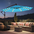 HOMSHADE 10ft Solar Lights Offset Cantilever Patio Umbrella - with Light and Base, LED Lighted Offset Hanging Patio Outdoor Market Umbrella UPF50+ UV Protection with Easy Tilt and Crank (Light Blue)