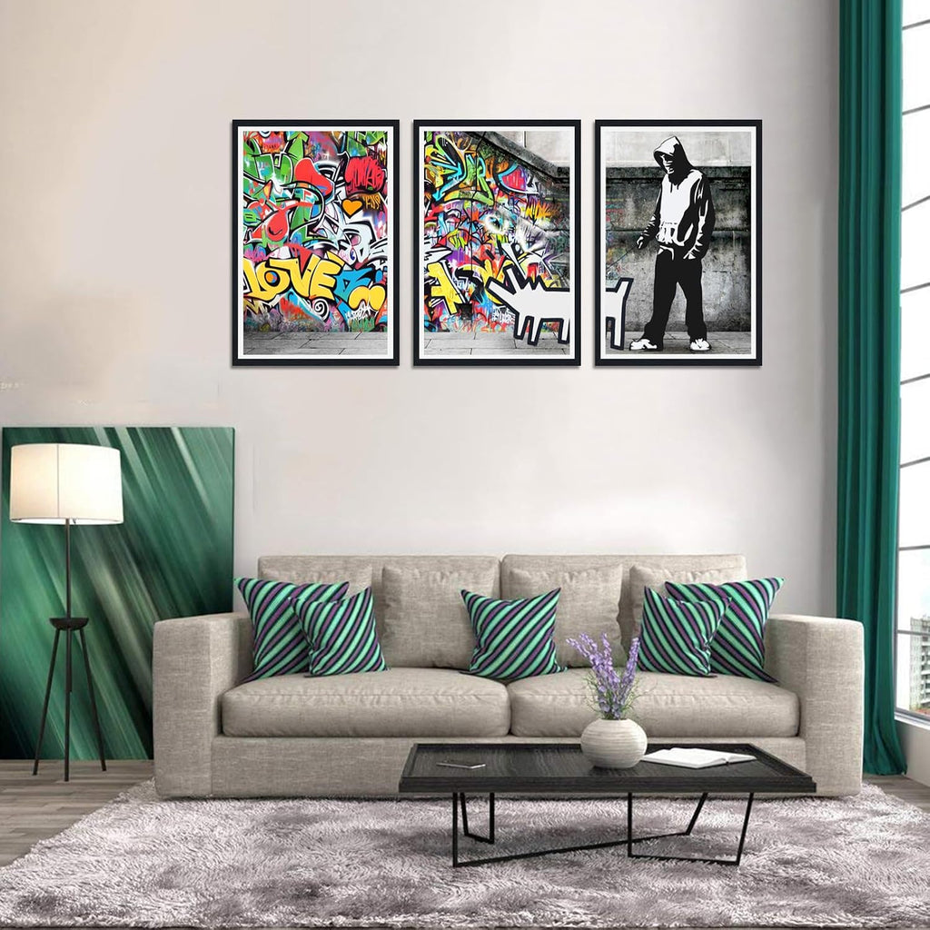 Novatique Graffiti Canvas Wall Art Pop Art Wall Decor Street Art Painting Picture Framed Graffiti Poster Artwork for Living Room Office,24' x 36' x 3pcs