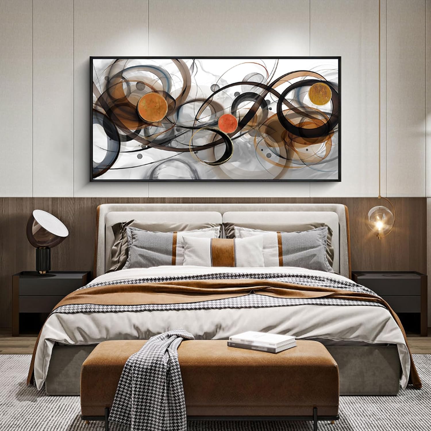 XLSJERST Abstract Wall Art - Framed Black White Canvas Home Art Decor for Living Room Office Canvas Pintings Modern Minimalist Frame Wall Art 24x48 Inches