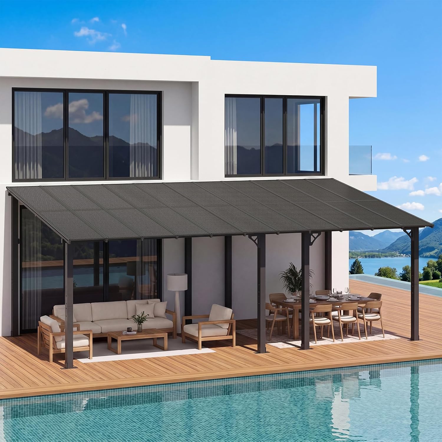 Aoxun 22' x 10' Pergola for Patio, Gazebo with Sloped Roof, Grill Pergola Large Wall-Mounted Heavy Duty Awnings, for Backyard, Deck, Patio