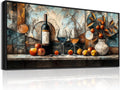 XIGUANGART Kitchen Pictures Wall Decor,Extra Large Framed Wall Art,Fruit Harvest Still Life Wall Art For Dining Room Vintage Picture Artwork Wine Glass Painting Pub Living Room Home Decor 32x72 In