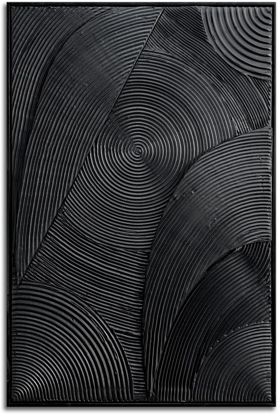Slyart Black Textured Wall Art, Handmade Contemporary Art 3D Abstract Relief Painting, Framed Thick Texture Vertical Wall Art