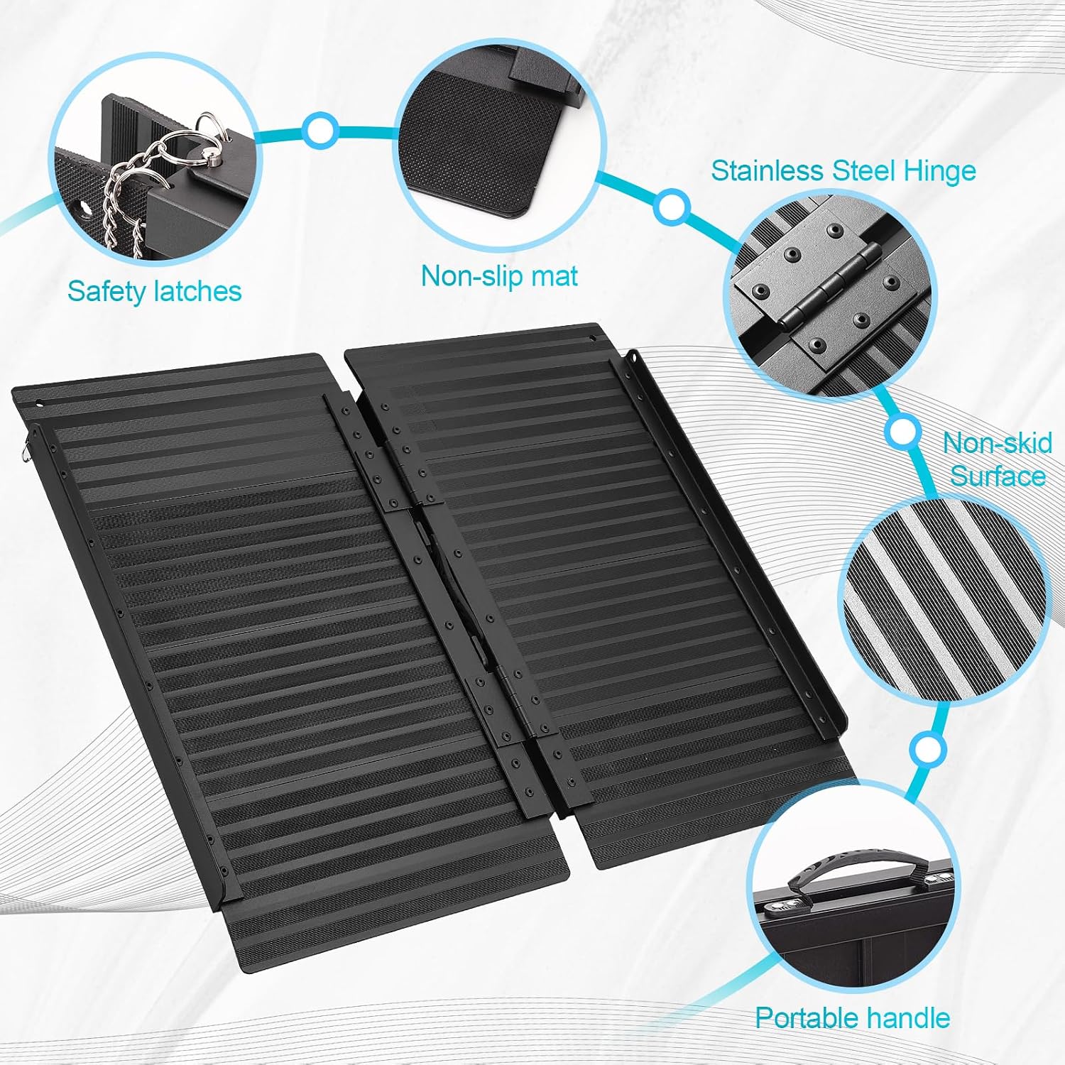 Portable Wheelchair Ramp 3ft, Non-Skid Aluminum Ramps for Wheelchairs for Home Steps, 800 LBS Capacity Handicap Ramp for Doorway, Homes, Threshold, Entry, Stairs 36' Lx 29.2' Wx2H