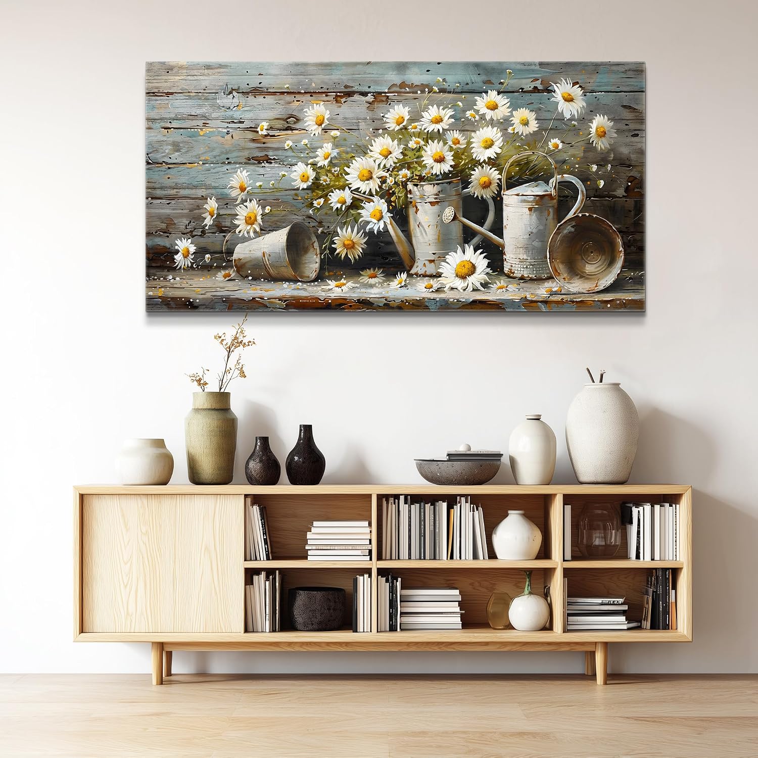 QIYILEXWART Canvas Wall Art For Living Room Large Wall Decor For Kitchen Bedroom Decorations Daisy Rustic Landscape Pictures Farmhouse Painting Artwork Room Wall Mural Aesthetic Home Decor 30x60 In