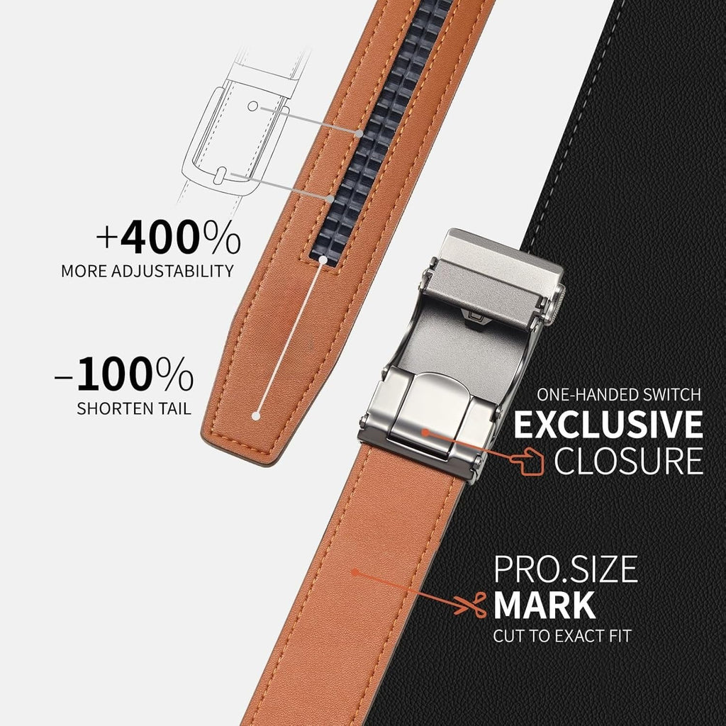 Genuine Leather Ratchet Belt for Men: Classic, Dress, Casual, Trim-to-Fit, Gift Box.