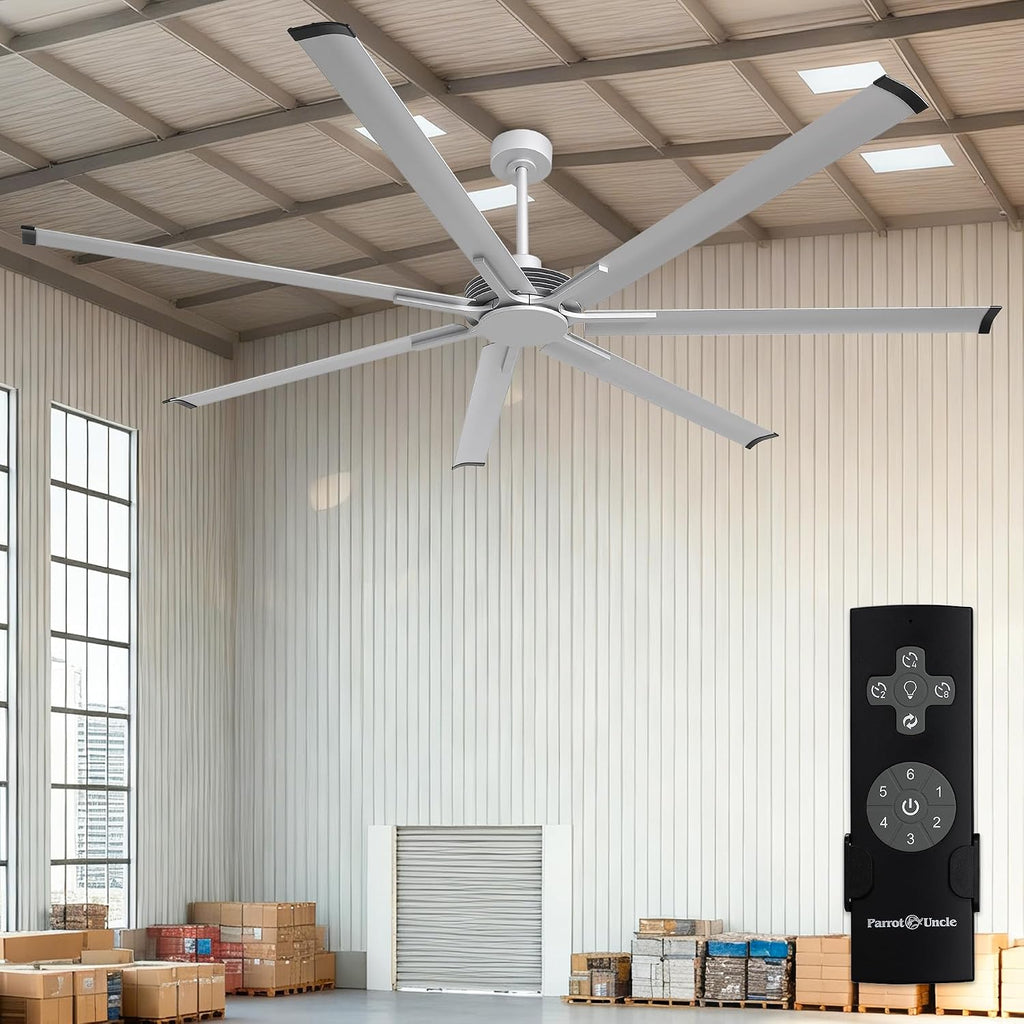 100 Inch Industrial Ceiling Fans with Remote Control Big Ceiling Fans without Lights for Living Room Shop Garage Bedroom, 6-Speed Reversible DC Motor Commercial Fans, Timer, Satin Nickel Finish