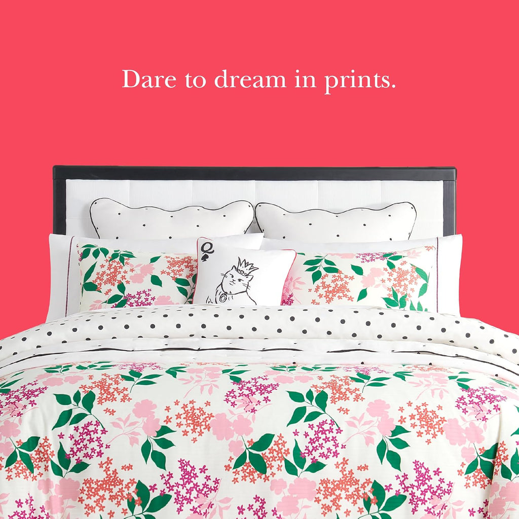 kate spade new york Bold Blossoms King Comforter Set, 300 Thread Count Cotton Reversible Cover, All Season 3 Piece Bedding, Machine Washable, Floral Multicolor