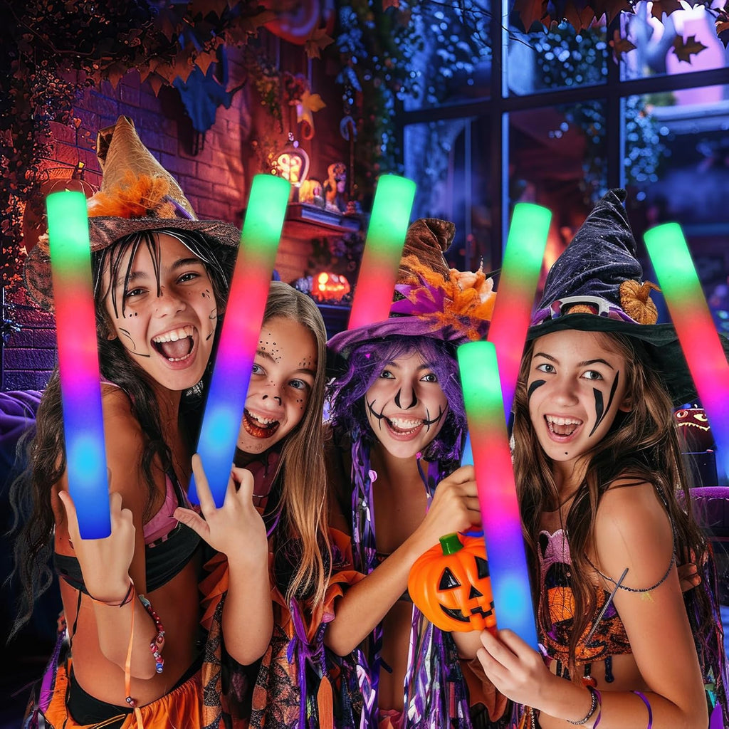 HONLYNE 200PCS Foam Glow Sticks with 3 Modes Colorful Flashing, LED Light Sticks, Glow Sticks Party Pack for Wedding, Raves, Concert, Party, Christmas Supplies