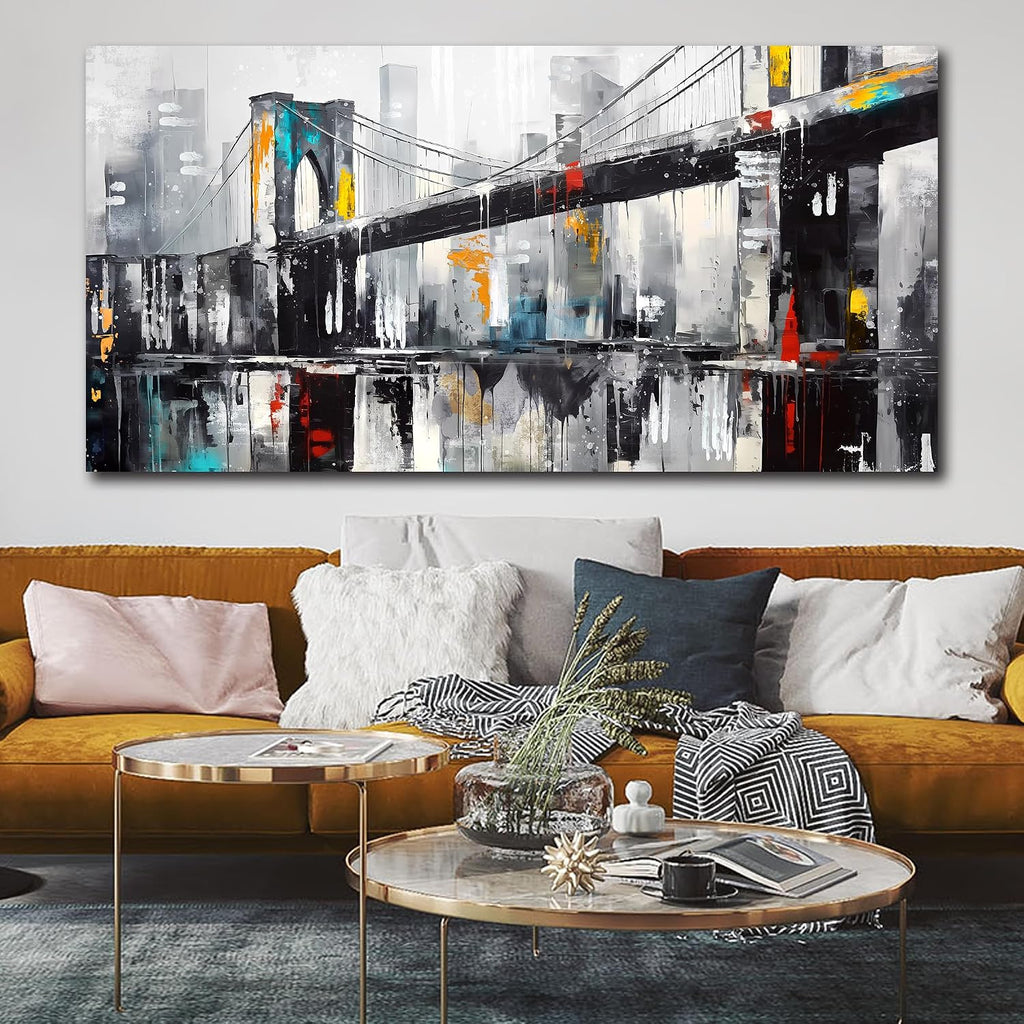 CANEITO New York City Wall Art for Living Room, Brooklyn Bridge Canvas Wall Decor for Bedroom, Cityscape Print Picture, Large Size 29x59 Inches
