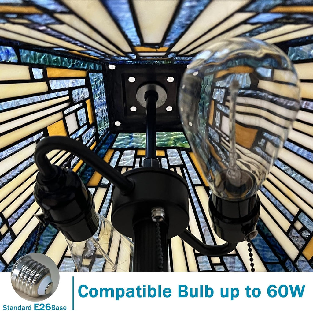 Capulina Tiffany Lamp Stained Glass Table Lamp with Night Light 3-Light 16x16x24 Inches Mother-Daughter Vase Mission Blue Amber Desk Lamp for Home Office Living Room Bedroom
