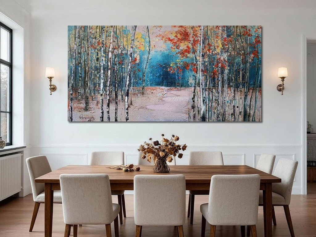 Ardemy Aspen Tree Wall Art Living Room Landscape Panoramic Textured Pictures Bedroom Wall Decor Forest Canvas Paintings Artwork Home Office Wall Decoration, 58'x29'