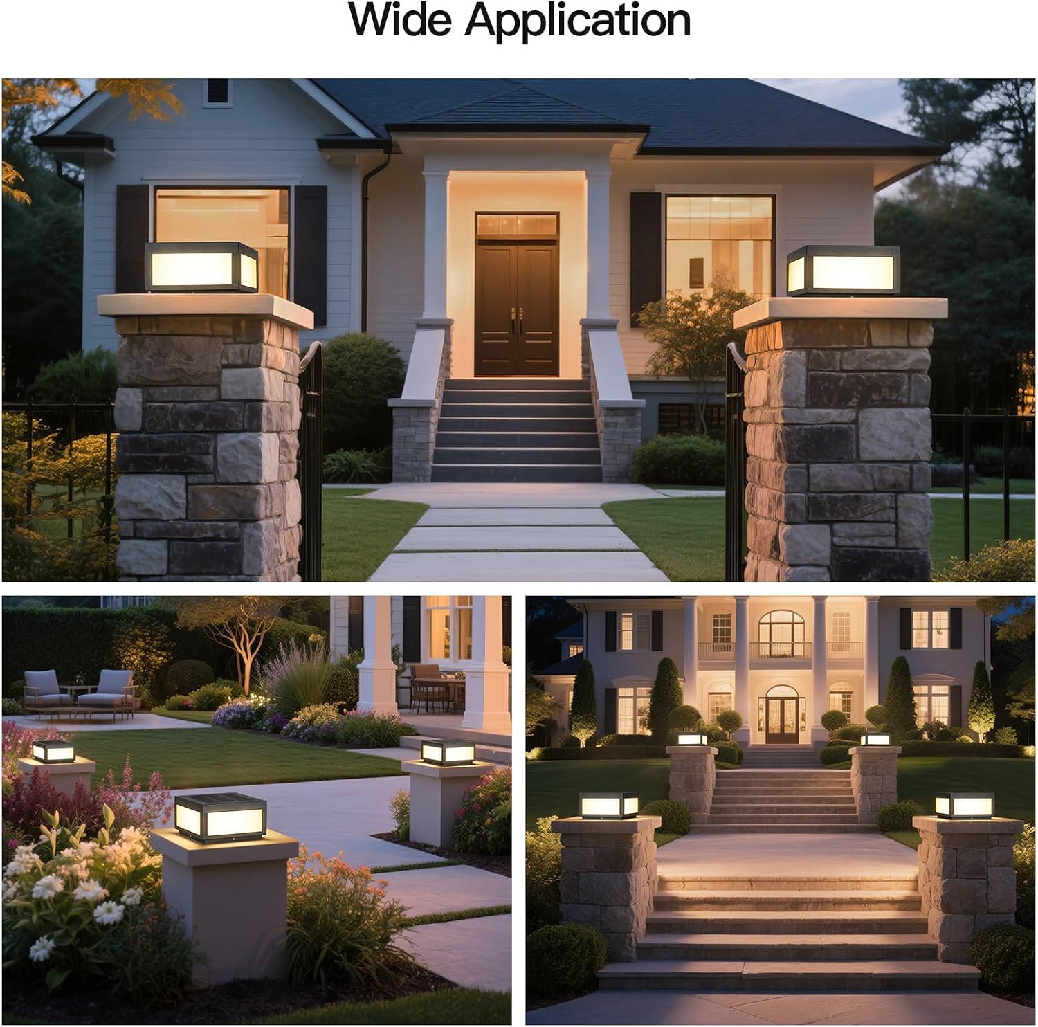 MVBT Solar Post Lights Waterproof, 11.8' Solar Pillar Lights Outdoor, Modern Gate Column Lights, Large Square Solar Lantern, 3000K LED Entrance Column Lamp for Deck Patio Outside Pool Stone Pillars