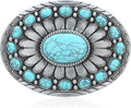 Men's Western Belt Buckle - Turquoise Texas Longhorn Bull Design for Cowboy & Rodeo Style