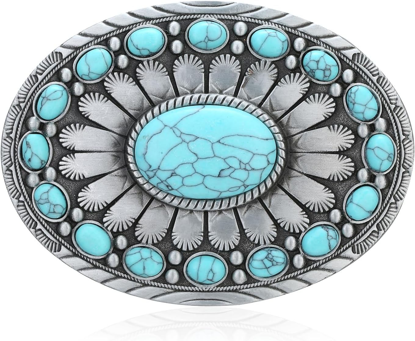 Men's Western Belt Buckle - Turquoise Texas Longhorn Bull Design for Cowboy & Rodeo Style