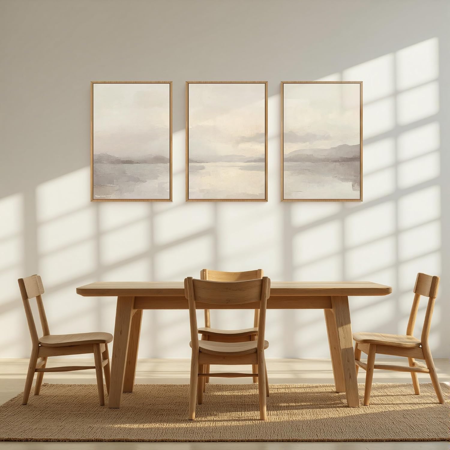 LHIUEM Large Abstract Neutral Beige Pastel Framed Canvas Wall Art,Modern Watercolor Lakes Wall Decor,Nature Mountain Minimalist Artwork for Living Room,Bedroom,Dining Room,Office -24'x36'x3