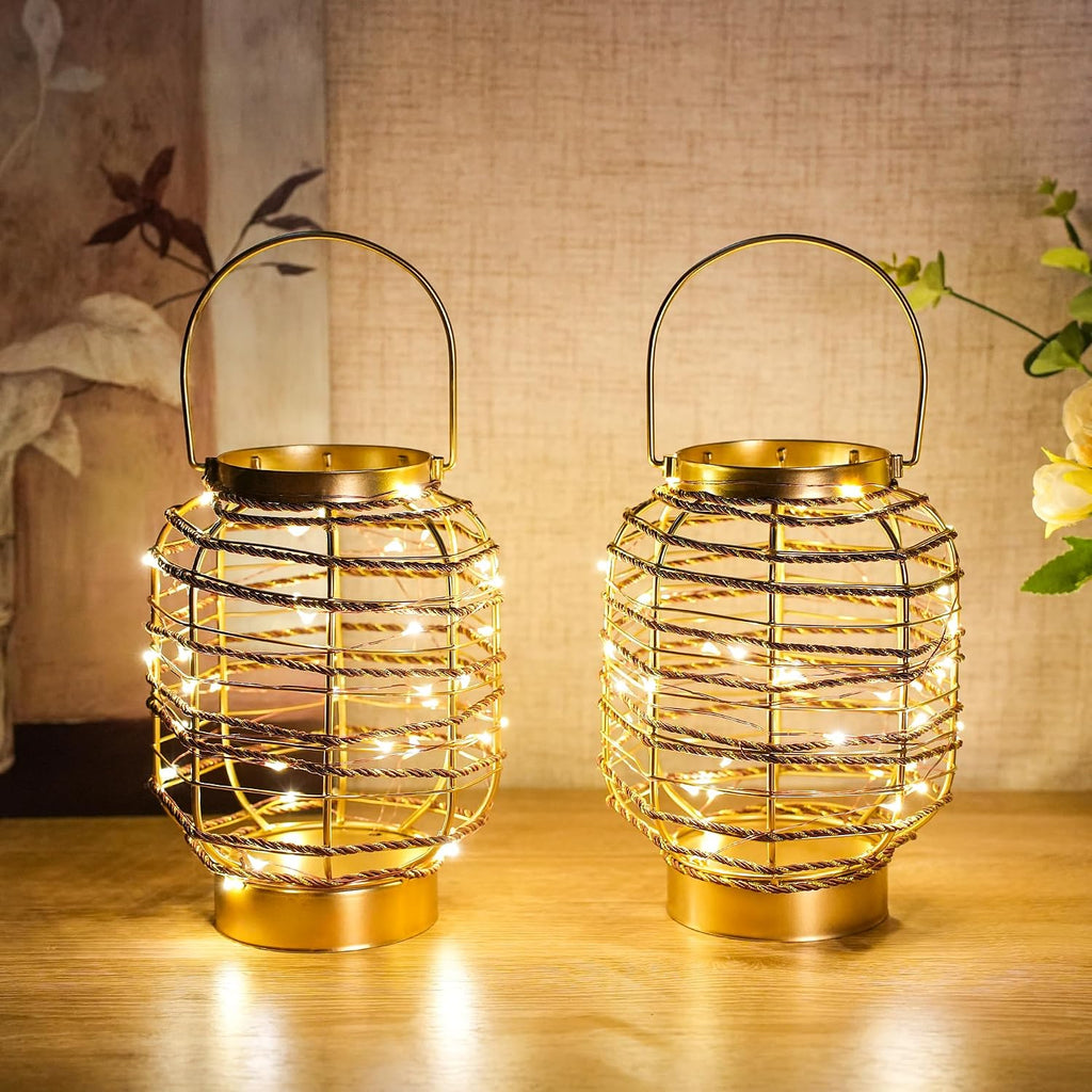 Set of 6 Battery Operated Table Lamp 7.7 'H Metal Cage LED Cordless Lamp with 6-Hour Timer, Vintage Decorative Fairy Lights Lantern for Indoor/Outdoor Bedrooms Weddings Parties Patio Events