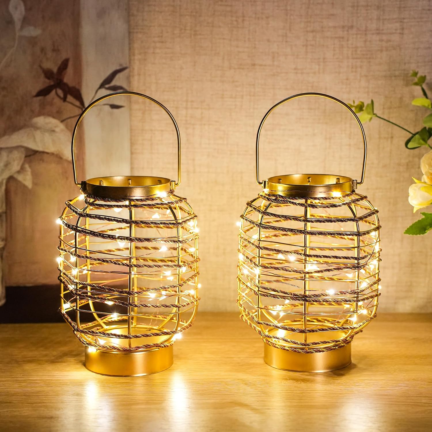 Set of 6 Battery Operated Table Lamp 7.7 'H Metal Cage LED Cordless Lamp with 6-Hour Timer, Vintage Decorative Fairy Lights Lantern for Indoor/Outdoor Bedrooms Weddings Parties Patio Events