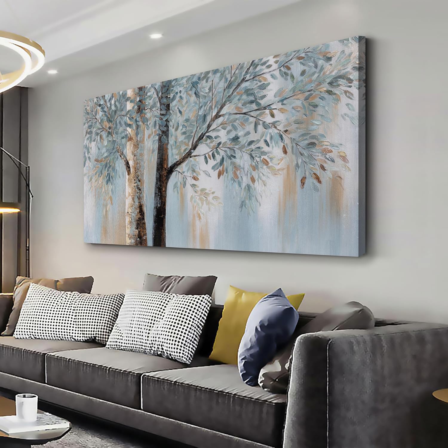 Tree Wall Art Bule Tree Painting Abstract Canvas Art Nature Artwork Framed for Living Room Bedroom Dinning Room Home Office Wall Decor 29'x58'