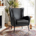 HULALA HOME Faux Leather Accent Chair with Removable Cushion, Comfy Upholstered Armchair with Black Metal Legs & Nailhead Trim Wingback Vanity Chair for Reading Living Room Bedroom, Black