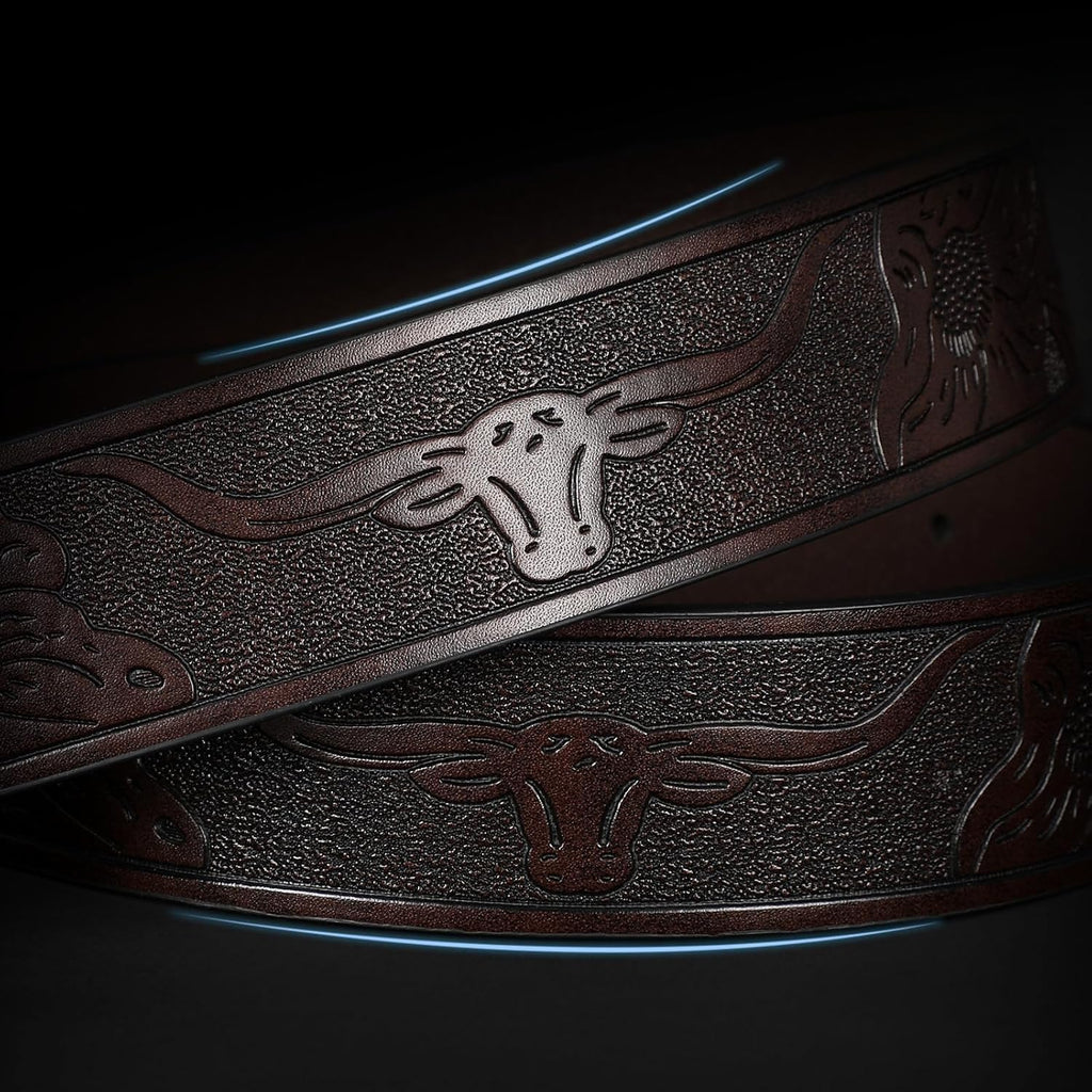 Western Belts for Men without Buckle, Cowboy Cowgirl Genuine Leather Mens Belts for Jeans